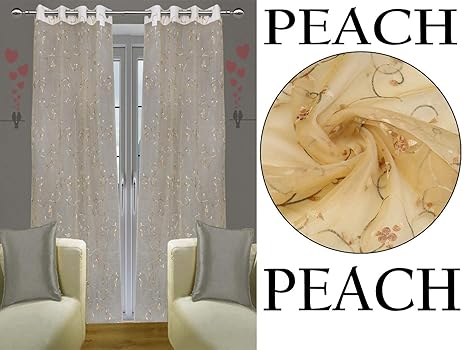 Buy Natufab Floral Printed Embroidered Organza Sheer Curtains