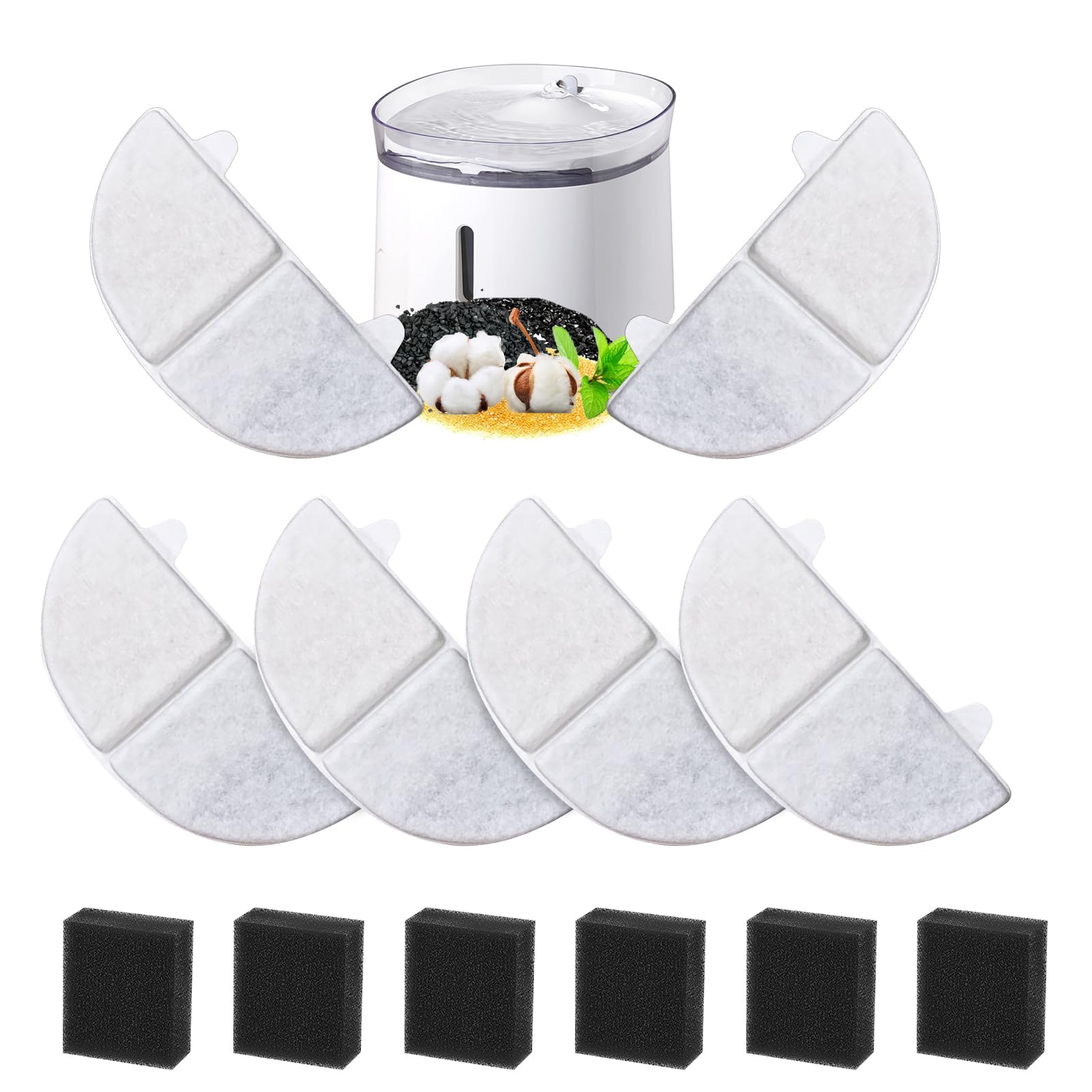 Water Fountain Filters for Cats and Dogs, with Carbon Filter and Foam Filter (6+6 Pack)