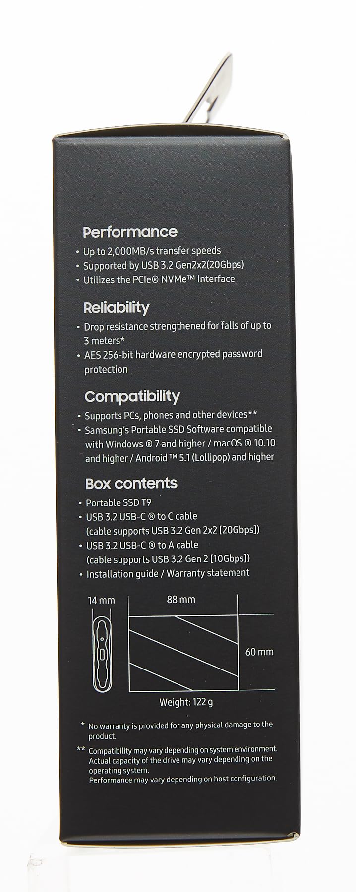 Samsung T9 Portable SSD 4TB, Up to 2,000MB/s, USB 3.2 Gen 2x2 External Solid State Drive, Up to 3 m Drop Resistant, for Creative Professionals, Youtubers, Content Creators, Mac Compatible, MU-PG4T0B