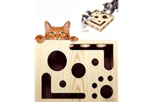 Cat Scratch Puzzle Enrichment Box with Ball Sandpaper Inside, Interactive Wooden Nail File Toy & Scratcher for Indoor Cats Bo