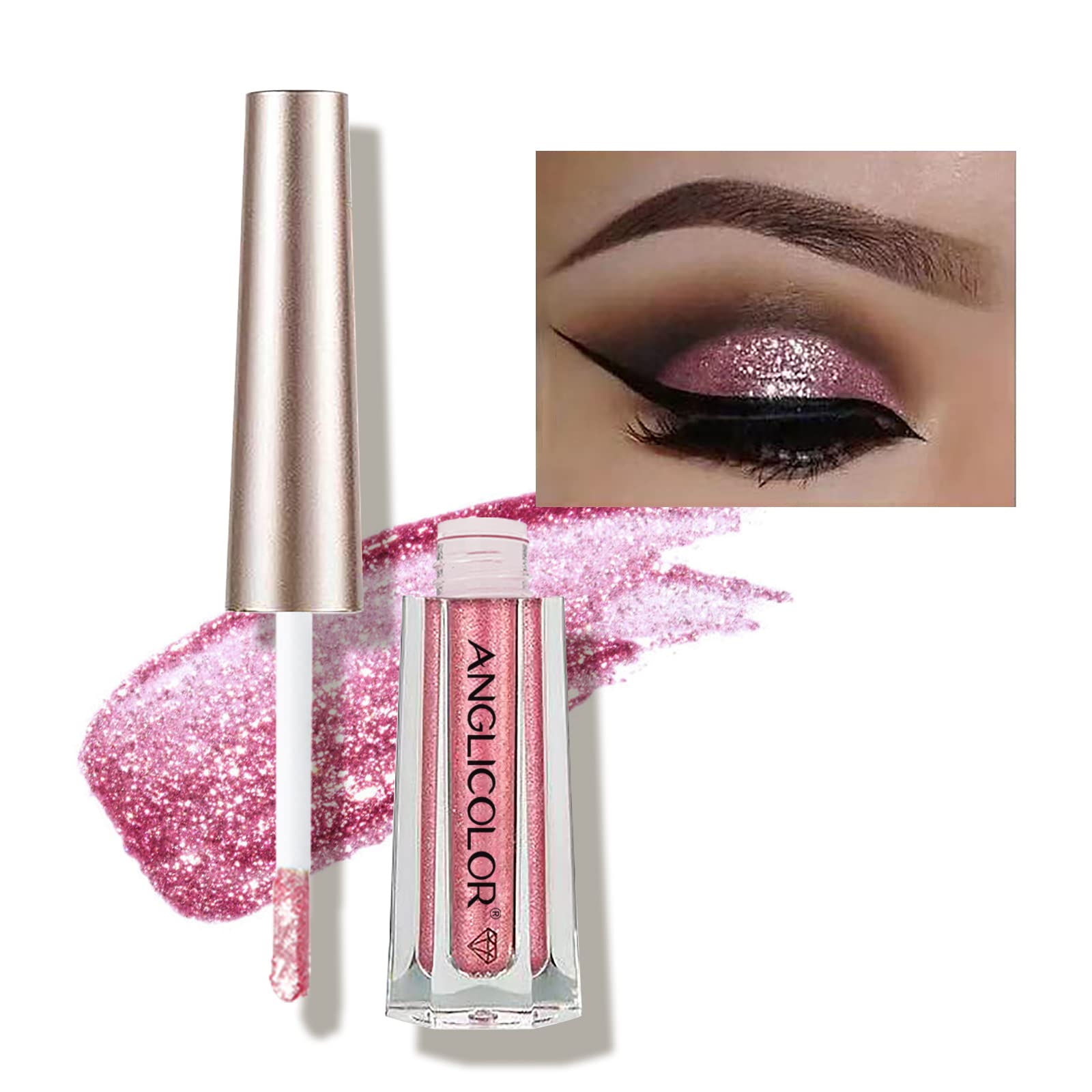 Diamond Glitter Liquid Eyeshadow & Eyeliner Pen, Starry Sequins Mermaid Eye Shadow, Crease Resistant, Long Lasting and Pigmented Sparkling & Shimmer Eyes Makeup(#06 Pink Diamond)