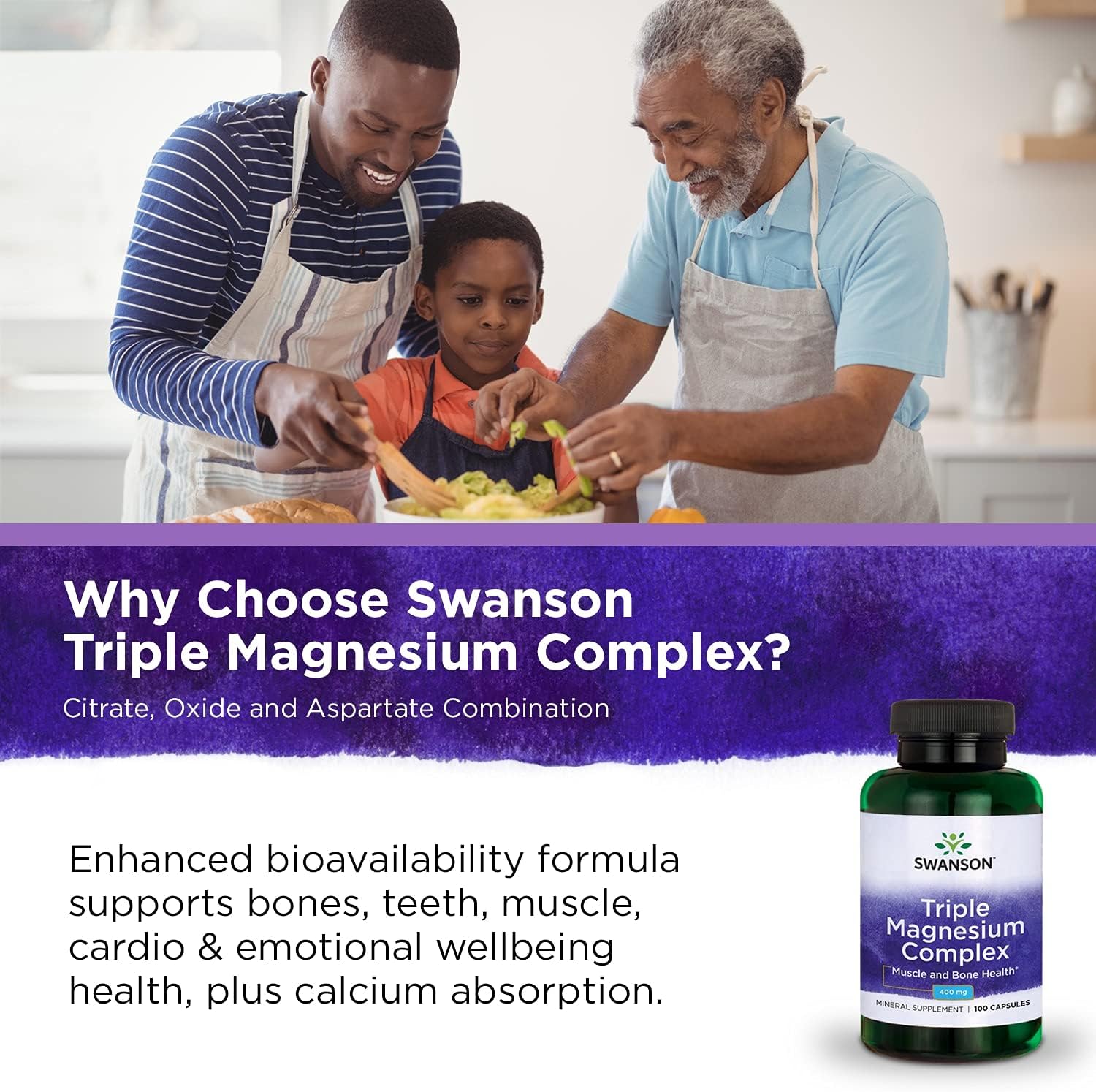 Swanson Triple Magnesium Complex Absorption Support Bone and Mood Health Citrate Oxide and Aspartate Combination Supplement 400 mg 100 Capsules: Health & Personal Care