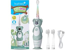 brush-baby WildOnes Kids Electric Rechargeable Toothbrush Koala, 1 Handle, 3 Brush Head, USB Charging Cable, for Ages 0-10 (Koala)
