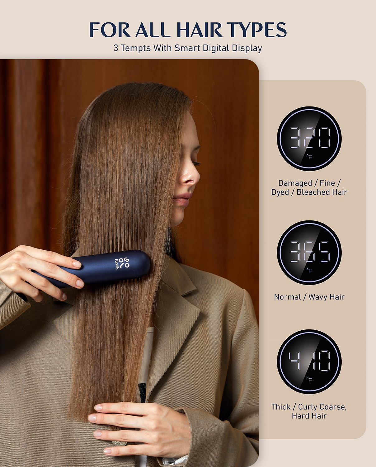 Fanttik Solo I10 APEX Portable Hair Straightener Brush, Cordless Straightening Comb with 113% Larger Heating Area, LED Display & Ceramic Coating, Ionic Technology & Safe Mode - Midnight