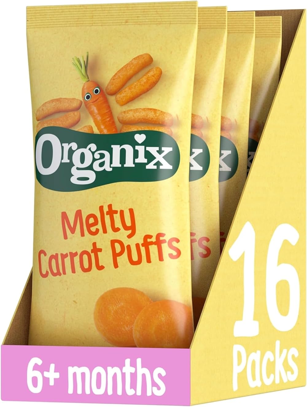Organix Melty Carrot Puffs Organic Baby Snack 4 x 18 g Bags Multipack
