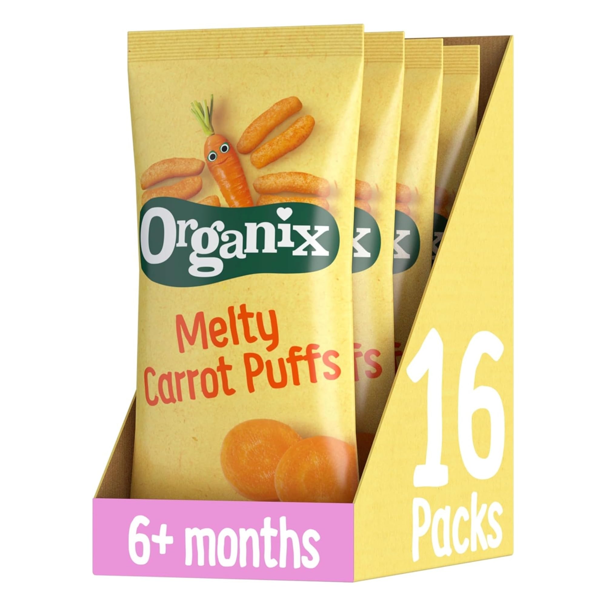 Organix Melty Carrot Puffs, Organic Baby Snack, Finger Food, Multipack, 4 x 18 g Bags Per Pack (4 Packs Total)