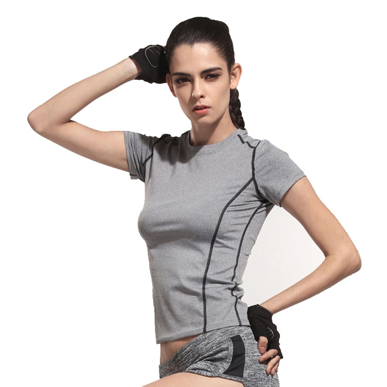 women grey and black sports tshirts activewear gym wear athletic wear super stretchable ultimate comfort fabric made of best quality yarn