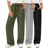 Neer 3 Pack Women's Yoga Sweatpants Wide Leg Drawstring Baggy Pants Casual Loose Workout Open Bottom Lounge Pants
