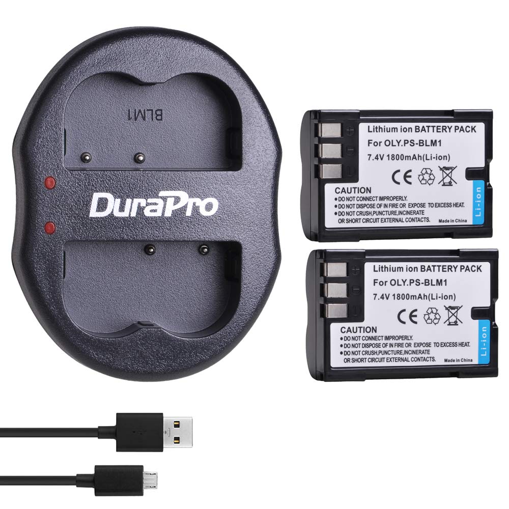 DuraPro 2Pcs 1800mAh BLM-1 BLM1 PS-BLM1 Battery + USB Dual Charger for Olympus C-5060 C-7070 C-8080 C-8080 Wide Zoom E-3 E-300 E-5 E-500 E-510 E-520 Cameras