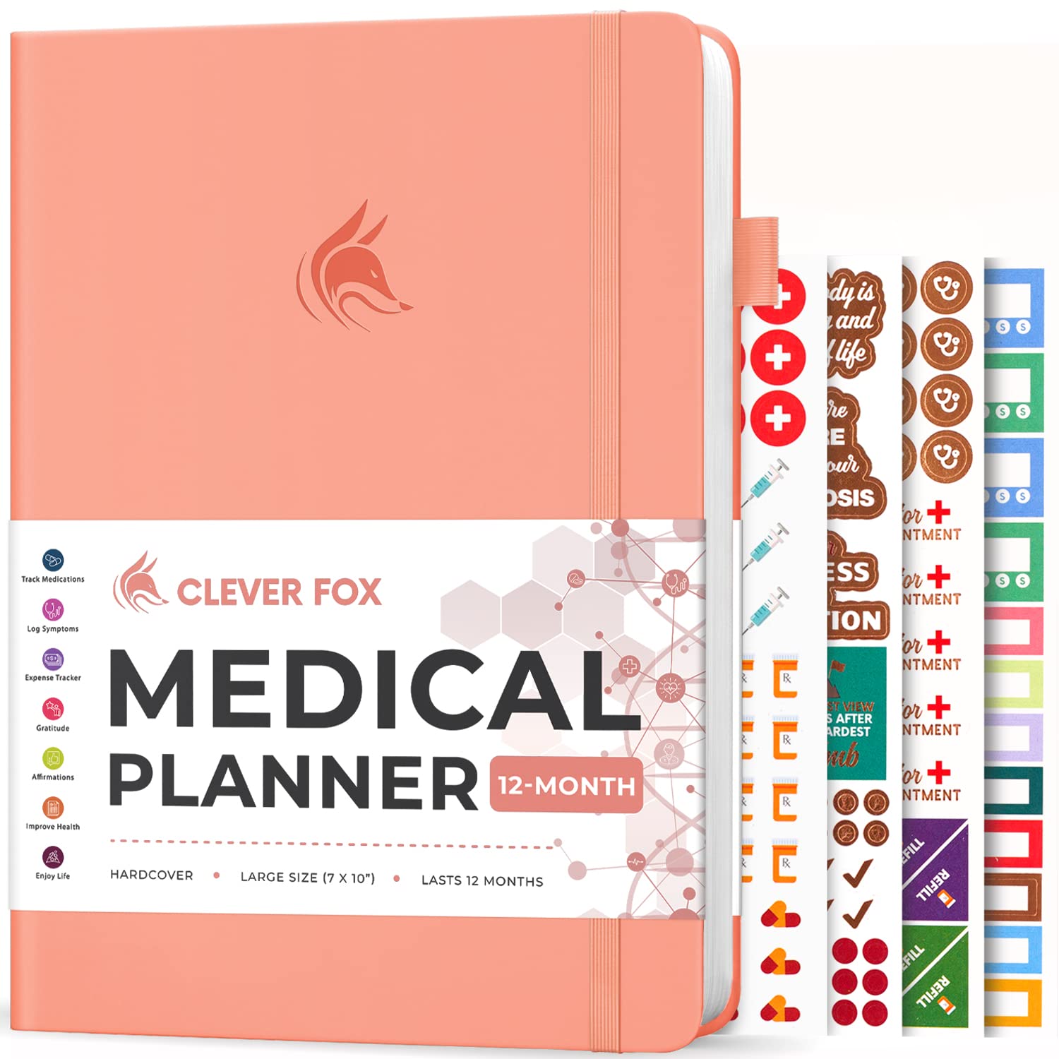 Clever Fox Medical Planner 12-Month – Medical Notebook, Health Diary, Wellness Journal & Logbook to Track Health – Self-Care Medical Journal – 12 Months, Undated, 18 x 26cm, Hardcover (Light Pink)