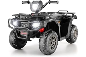 Hikole 4 Wheeler for Kids,12V Kids Electric ATV Quad Car for Girls Boys w/LED Lights, Music, High/Low Speed,Treaded Tires(Black)