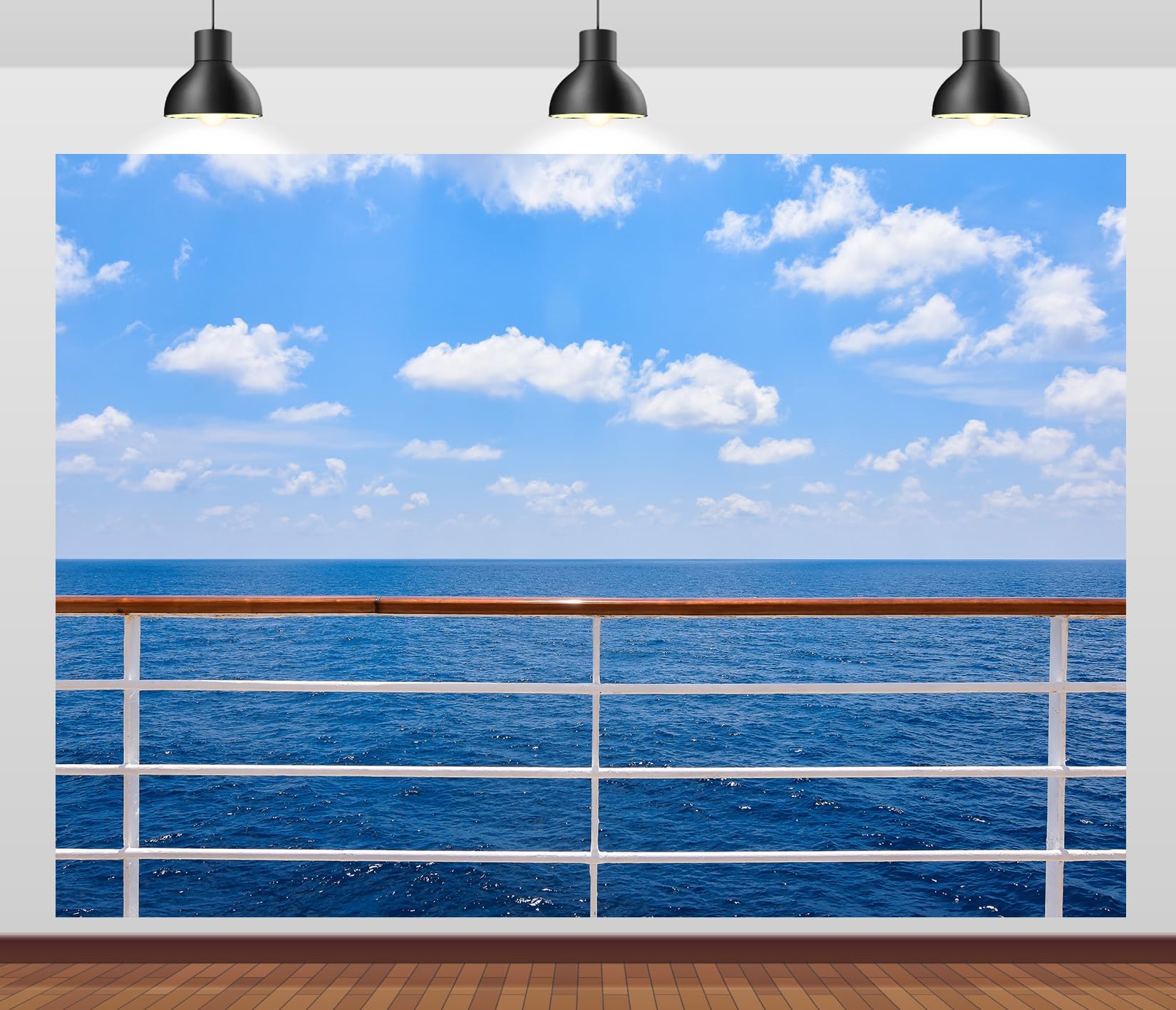 CORFOTO 10x6.5ft Ocean Cruise Ship Backdrop Fabric Blue Sky Travel Ship Deck Railings Fence Photo Backdrop Summer Sea Cruise Ship Cruise Theme Party Decorations Supplies Photo Studio
