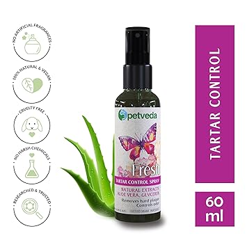 P E T V E D A Tartar Remover Spray, Dental Care for Dogs & Cats, Made with Natural Extracts, Sulphate & Paraben Free, 60 ML