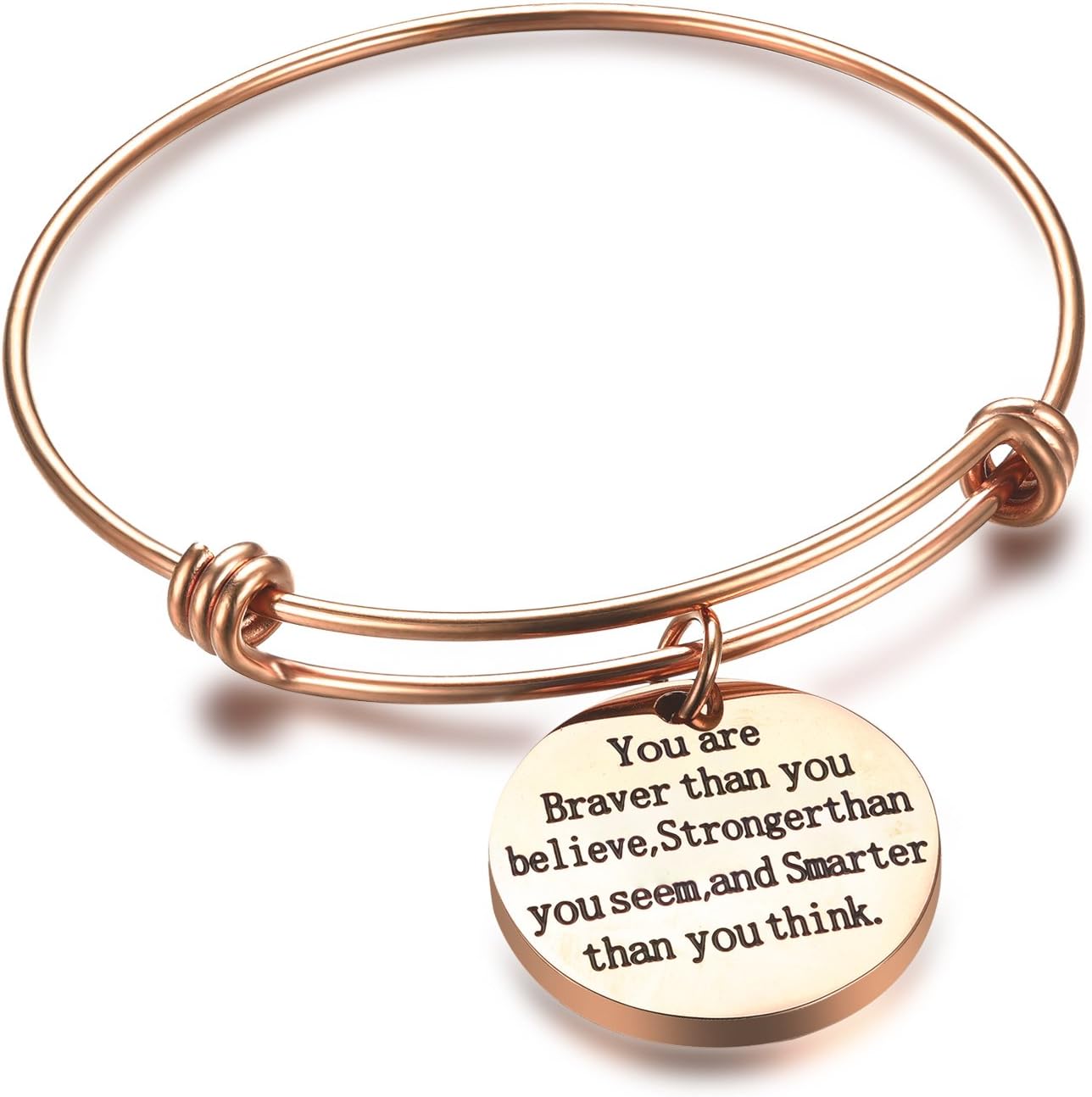 QILMILY You are Braver Than You Believe Stainless Steel Adjustable Charm Bangle Bracelets for Women