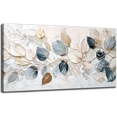 Large Living Eucalyptus Leaf Canvas Wall Art Teal White Botanical Abstract Decor painting Pictures Modern Nordic Plant Flowers Posters Prints for Bathroom Bedroom Office Hallway Home Decoration