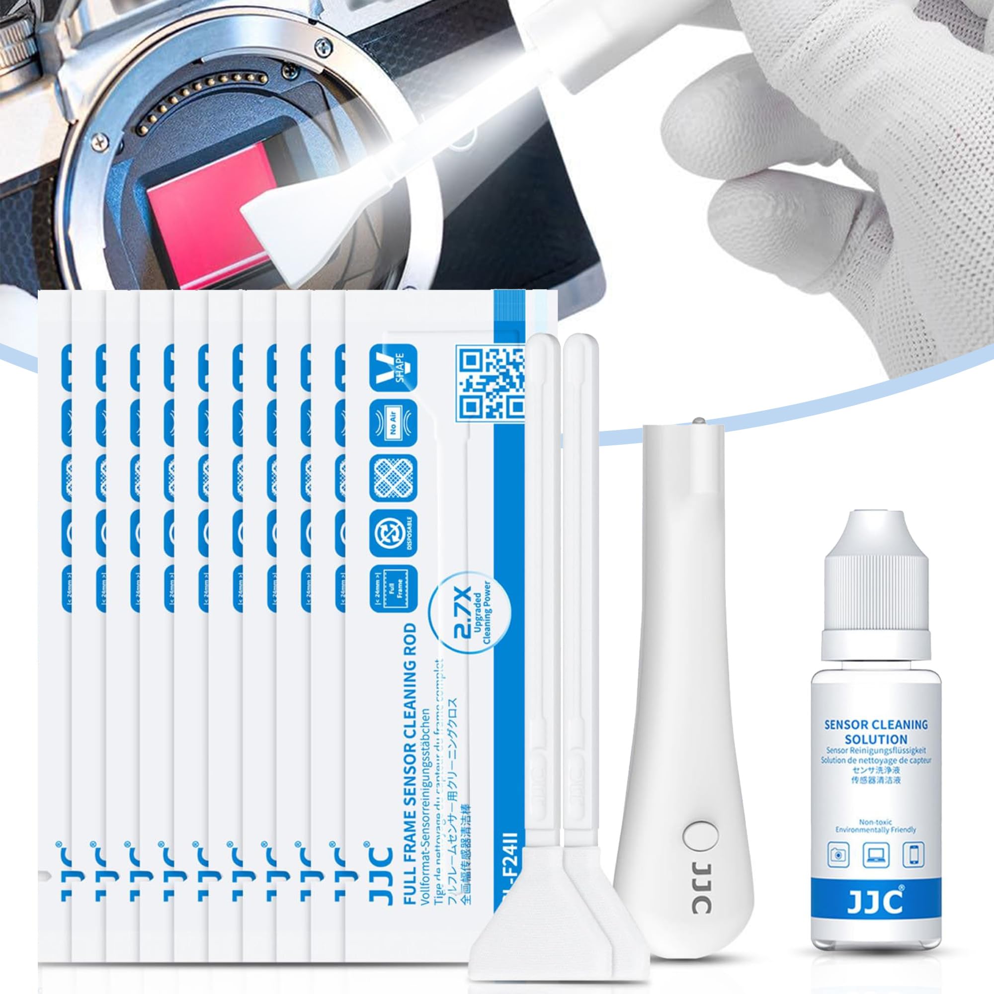 Professional Camera Cleaning Kit with Innovative Illuminated Cleaning Handle, 10Pcs 24mm Full Frame Sensor Cleaning Swabs, 15ml Cleaning Solution for Cleaning Full-Frame Sensor CCD and CMOS Sensors