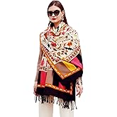 DANA XU 100% Merino Wool Extra Large Pashmina Blanket Travel Scarf Cashmere Wrap for Women Fall Winter Oversize Shawl Floral