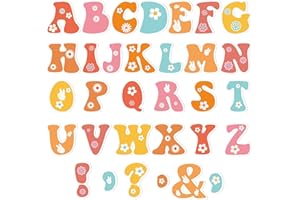 QYEAHKJ 150 PCS Large 7" Font Letters and Punctuation Set, Groovy Party Hippie Boho Daisy Classroom Alphabet for Bulletin Board Display Home School, A Great Helper to Inspire Students' Learning Interest