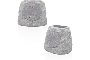 GGII Outdoor Rock Speaker - Wireless Bluetooth for Garden Patio Party Pool, Waterproof, Solar Powered with Rechargeable Battery, Technology Bluetooth Speakers with 7 Colors for All Seasons(Grey, Two)