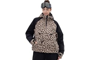 SNOWVERB Womens Snowboard Baggy Anorak Half-zipper Snow Jackets Camo Leopard Waterproof Mountain Ski Coats with Hood