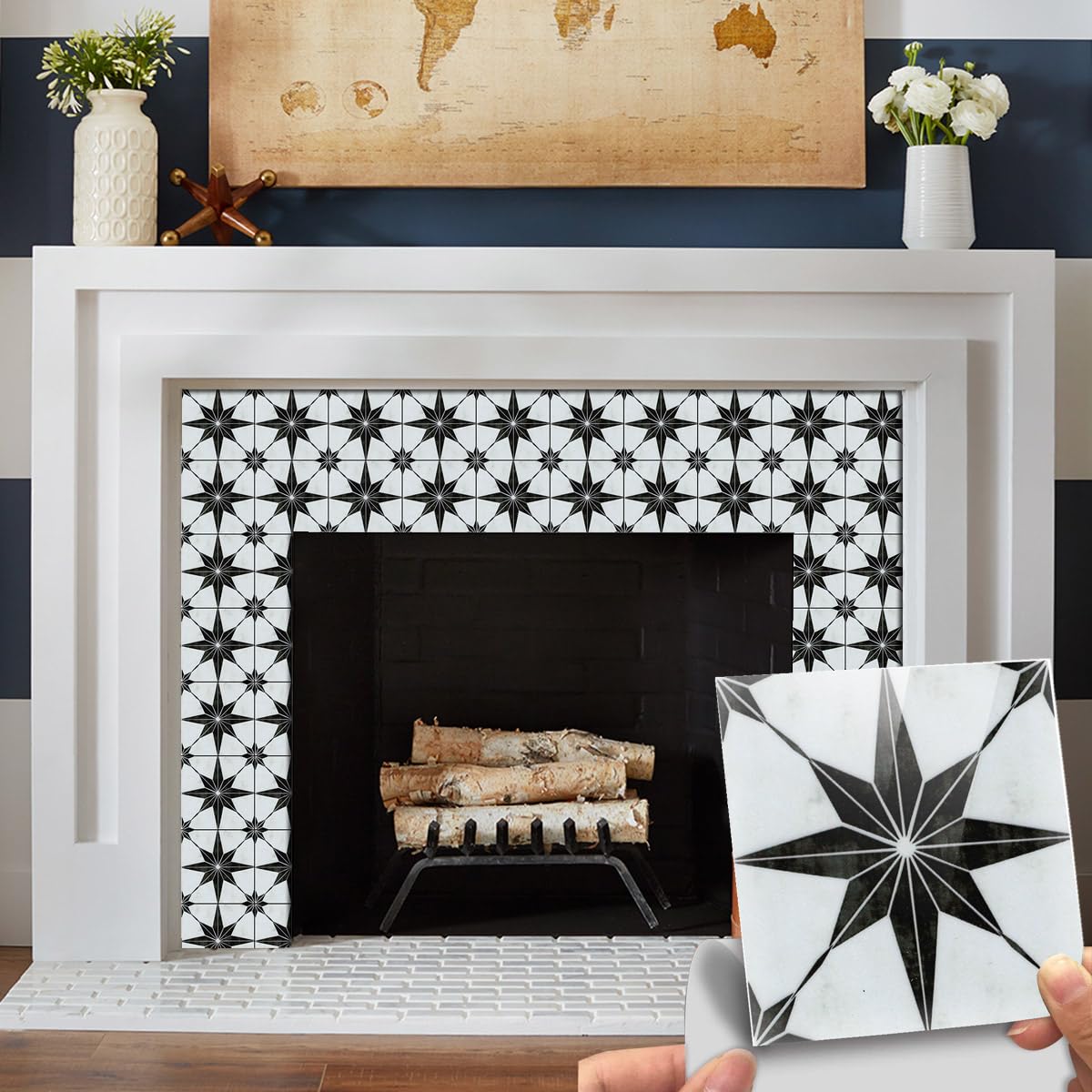 Starry Tile Stickers - Fireplace - Waterproof & Removable - Peel and Stick - Backsplash Tile Stickers
