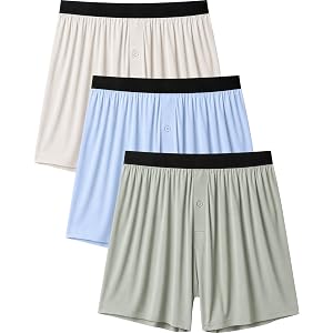 Jveyvth Men's Boxer Shorts Viscose from Bamboo Breathable Relaxed Fit Button Fly Underwear 3‑Pack
