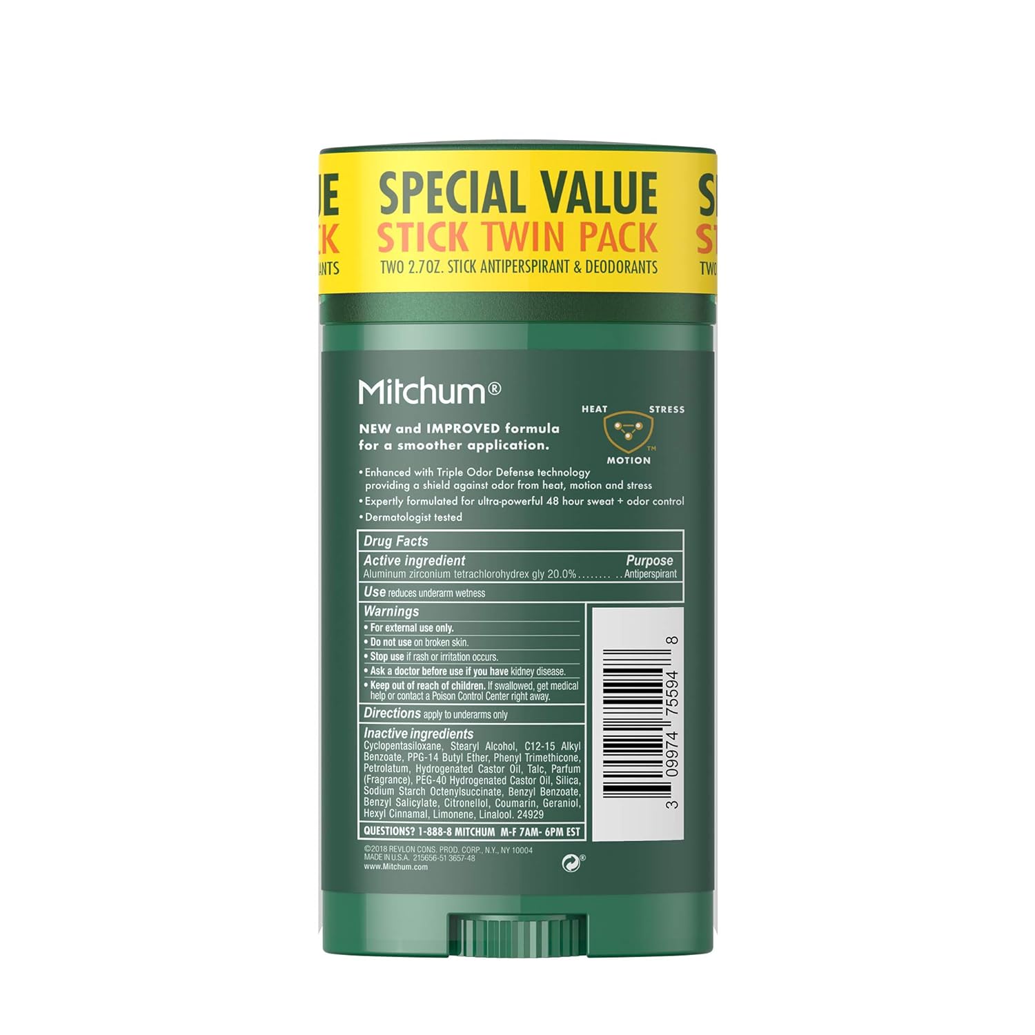 Mitchum Antiperspirant Deodorant Stick for Men, Triple Odor Defense Invisible Solid, 48 Hr Protection, Dermatologist Tested, Ice Fresh, 2.7 oz (pack of 2): Beauty