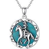 BETHZA Horse and Young Lady Necklace 925 Sterling Silver Genuine Turquoise Lucky Horse Pendant Animal Jewelry Gifts for Women