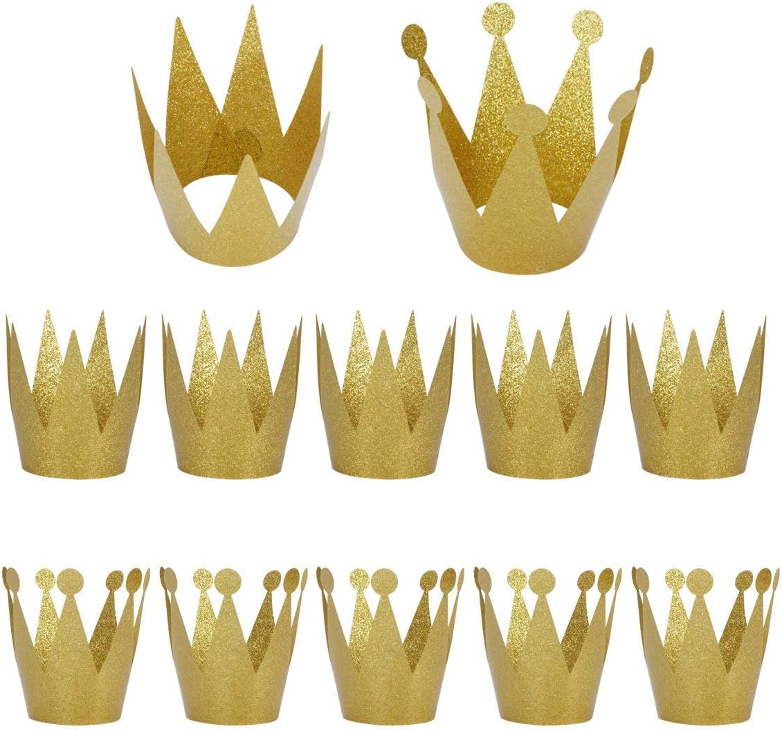 Birthday Party Hats, Gold Birthday Crown Hats, Kids and Adult Party Hats, Party Decorations Crowns Supplies - Pack of 12: Kitchen & Dining