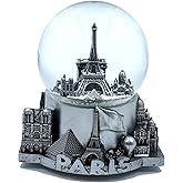 Paris Musical Snow Globe Romantic Gift Souvenir Decor for Home Office (Silver)