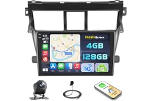 [4+128G] Ohradio Android 15 Car Stereo for Toyota Yaris Vios 2007-2012, 9'' in-Cell Touch Screen Radio Wireless Carplay Andro