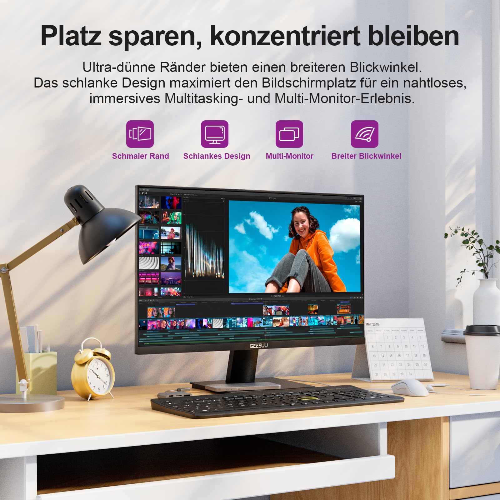GEESUU 24 Zoll Monitor, PC Bildschirm 144Hz, FHD 1080p Gaming Monitore, 5ms, VA Eye-Care Computer Bildschirm, 99% sRGB, VESA 75x75mm, HDMI 2.0 & DP 1.2 4