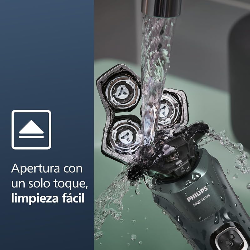 Serie 5000 Afeitadora Eléctrica Hombre, Máquina de Afeitar Barba con Recortadora, 45 cuchillas, Cuida la piel, 60min de uso, En Seco y Húmedo, Recargable, Funda, Base Carga, S5884/35, Verde — foto 7 de 7
