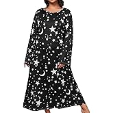 WDIRARA Women's Plus Size Long Sleeve Star Print Loose Nightgown Sleepshirt Loungewear