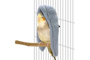 WONTEE Cozy Bird Blanket Parrot Cage Snuggle Hut Warm Bird Nest House Bed Hanging Hammock for Parakeet Cockatiel Conure African Grey (Medium, Grey)