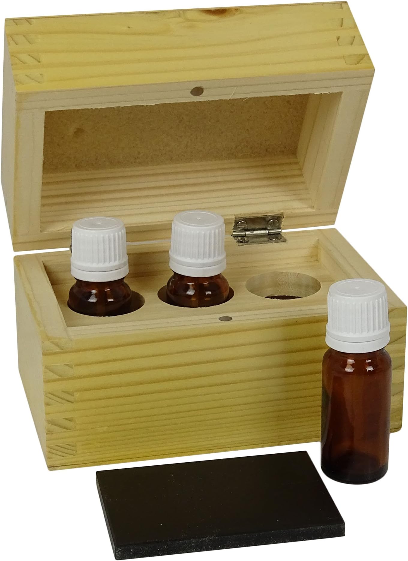 ManOnMoon Wood Box Storing Gold Test Kit Holds 3 Empty Testing Acid Bottles And 1 Stone