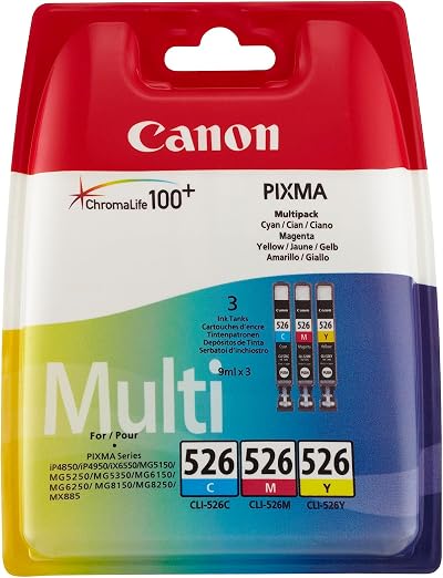 Canon CLI-526 Cyan Magenta Yellow Ink Cartridge Multipack 3 Pack Genuine
