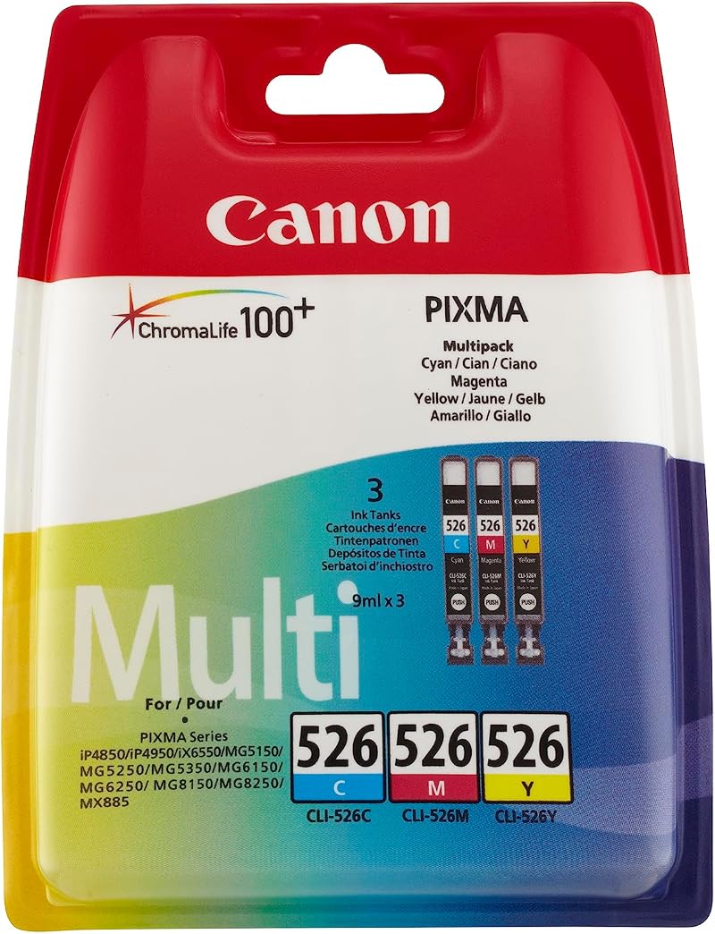 Canon CLI-526 Cyan Magenta Yellow Ink Cartridge Multipack 3 Pack Genuine
