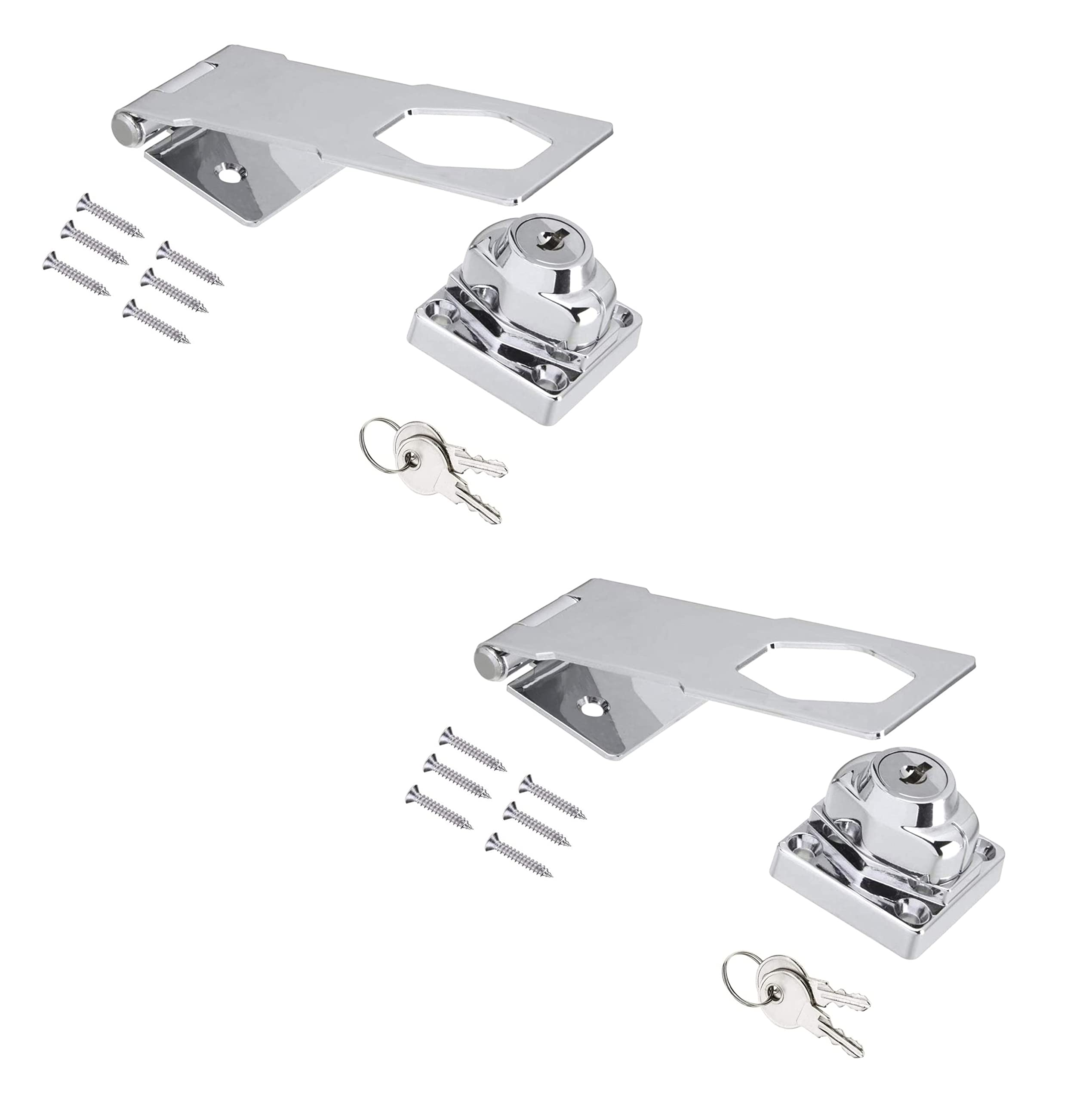 TERF® Heavy Duty Polished Chrome Key Operated Locking Hasp and Staple 75mm (3 inch) Key Locking Padlock including Fixing For Sheds Garden Gate Garage Furniture Cupboard Window - Pack of 2