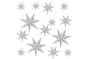 Haconba 18 Pack Large 3D Paper Stars White Hanging Paper Star Lanterns Lampshade Decorations for Home Wedding Christmas Birthday Party Decor Supplies, 3 Size