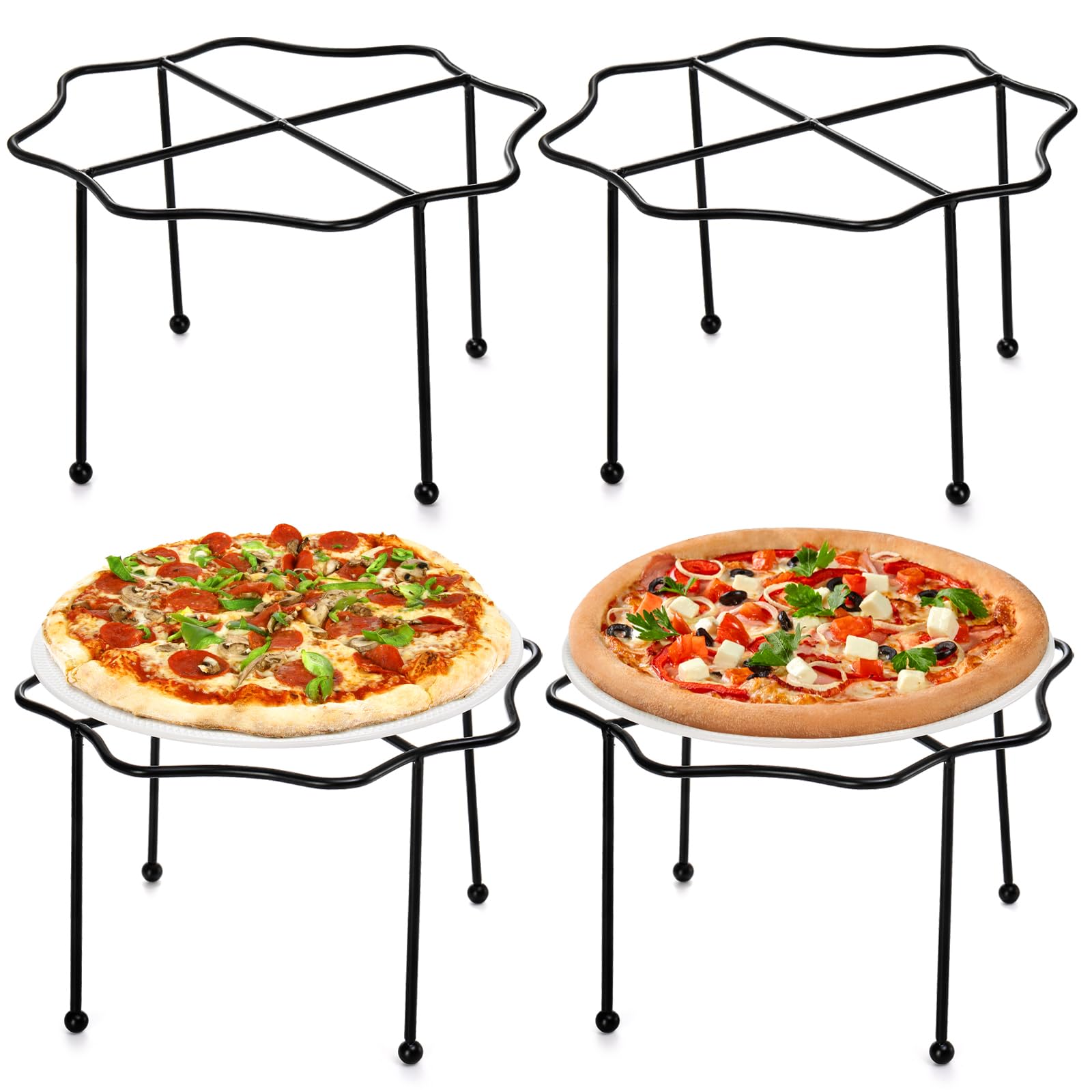 Photo 1 of Elsjoy Set of 4 Black Pizza Stand Holder, 10 Inch Tabletop Pizza Pan Riser Stand Metal Wire Pizza Rack for Serving, Table Pizza Display Stand for Party, Home, Restaurant
