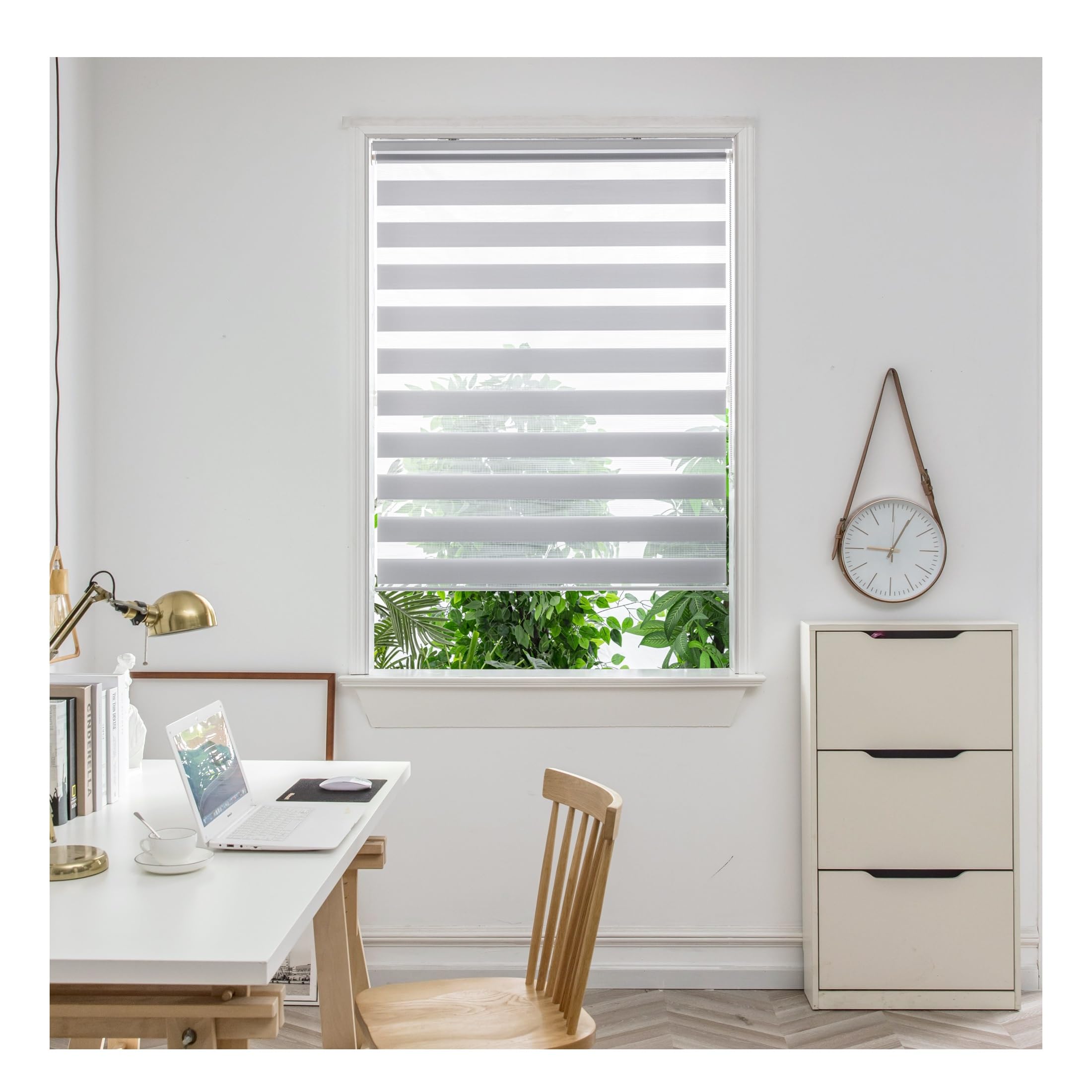 Aprica Day and Night Zebra Window or Door Roller Blinds with Child Safety Clips - Double Layer Fabric Elegant Durable and Easy to Clean (Light Grey, Width 90cm - Drop 160cm)
