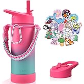 Mininoo Kids Water Bottle for School, 16oz Metal Stainless Steel Water Bottle Kids with Straw Lid（Punch/Green）