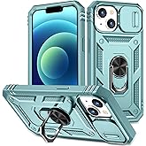 Fetrim Case for iPhone 14, Camera Cover Phone Case with Rotation Ring Stand for Apple iPhone 14 - Green