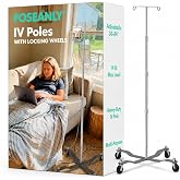 FOSEANLY IV Pole with Wheels, Adjustable 30-84 Inch Heavy-Duty Steel IV Stand, Dual Bag Hooks, 23-Inch Weighted Base, Locking Casters for Home Infusion and Clinics