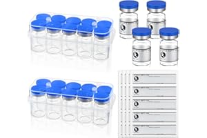 Threlaco 20 Pcs 5ml Sealed Sterile Empty Vials with Self Healing Injection Port Glass Penicillin Bottle with 20 Label Stickers(Blue)