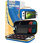 Orzly Switch Case for Nintendo Switch/ Switch OLED - Fortnite Joycon themed Nintendo Switch case with Accessories and Gamecard Storage - Protective Travel Carry Case (Blue/ Yellow)