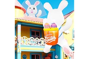 GUDELAK 8FT Easter Inflatables Outdoor Decorations Climbing Easter Bunny Decor, Easter Inflatable Bunny with Inflatable Easter Eggs Basket, Easter Blow Ups for Outside Roof Eaves Shop Easter Decor