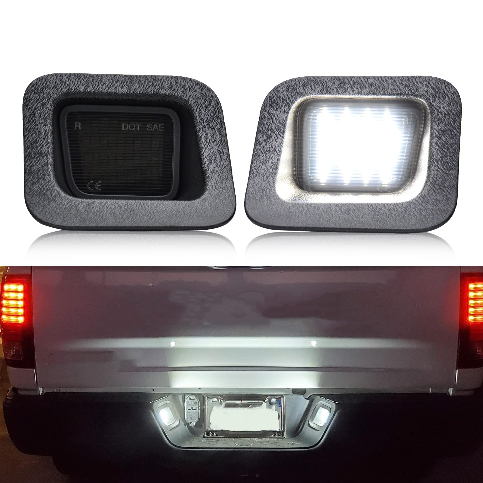 Photo 1 of R&F Auto LED Smoked Lens License Plate Lights Compatible with Ram 1500 2500 3500 (2003-2018) / Ram 1500 Classic (2019-2020) Tag Lamp Powered by 40pcs Chips 6000K Error Free Xenon Pure White