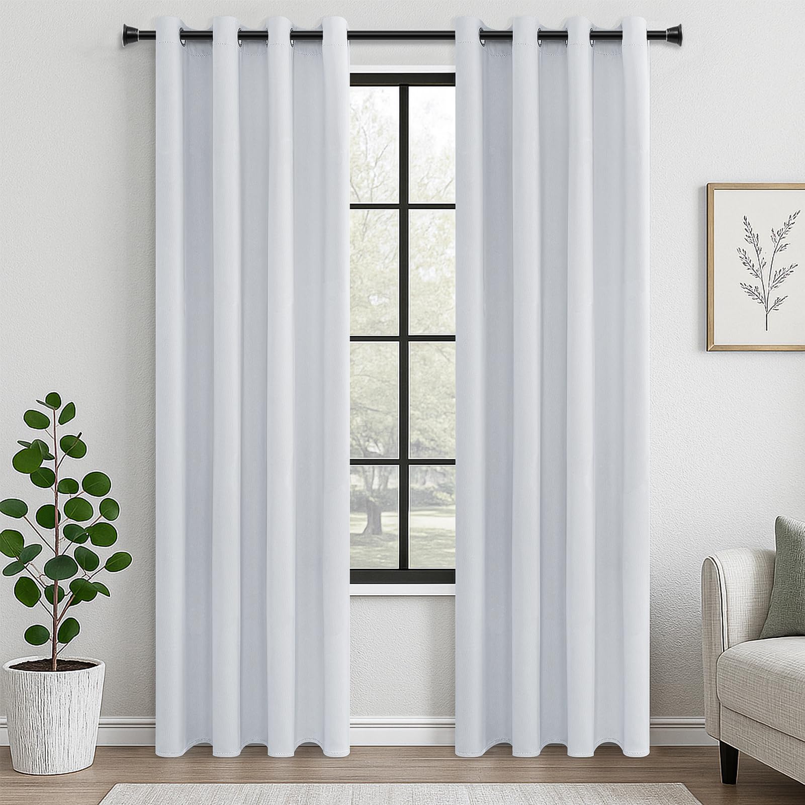 MRTREES Blackout Curtains 88 Drop 2 Panels Grey White Eyelet Thermal Curtains for Bedroom Living Room Soft Window Treatments for Kids 55x88 Inch 140x225 CM Greyish